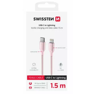 SWISSTEN CABLU DE DATE TEXTILE II USB-C / LIGHTNING 1,5 M ROZ