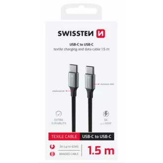 SWISSTEN CABLU DE DATE TEXTILE II USB-C / USB-C 1,5 M NEGRU