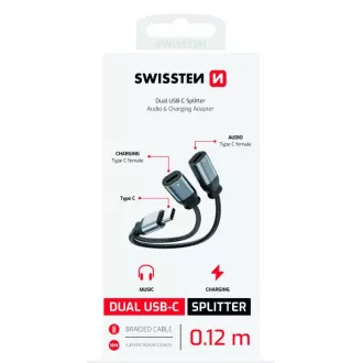 ADAPT AUDIO ÎNCĂRCARE ELVETIAN TEXTIL USB-C (mascul) / 2x USB-C (femă) 0,12 M NEGRU ADAPT AUDIO ÎNCĂRCARE ELVETIAN TEXTIL USB-C (mascul) / 2x USB-C (femă) 0,12 M NEGRU