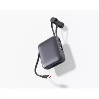 Baterie externă SWISSTEN 10000 mAh cu cablu USB-C și Lightning integrate, culoare argintie