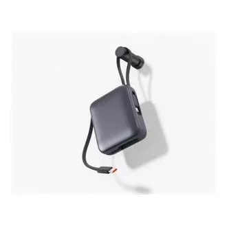 Baterie externă SWISSTEN 10000 mAh cu cablu USB-C și Lightning integrate, culoare argintie