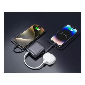 Baterie externă SWISSTEN 10000 mAh cu cablu USB-C și Lightning integrate, culoare argintie