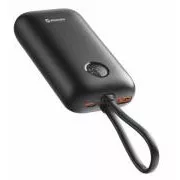 Baterie externă SWISSTEN VOLTBOX 35W 10000 mAh cu cabluri USB-C și Lightning integrate, neagră