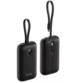 Baterie externă SWISSTEN VOLTBOX 35W 10000 mAh cu cabluri USB-C și Lightning integrate, neagră