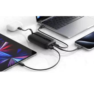 Baterie externă SWISSTEN VOLTBOX 35W 10000 mAh cu cabluri USB-C și Lightning integrate, neagră