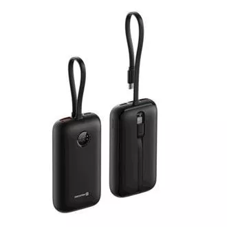 Baterie externă SWISSTEN VOLTBOX 35W 10000 mAh cu cabluri USB-C și Lightning integrate, neagră