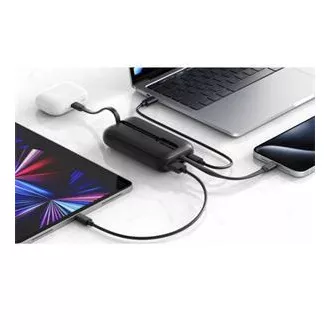 Baterie externă SWISSTEN VOLTBOX 35W 10000 mAh cu cabluri USB-C și Lightning integrate, neagră