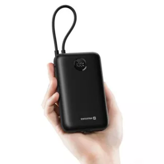 Baterie externă SWISSTEN VOLTBOX 35W 20000 mAh cu cablu USB-C și Lightning integrate, neagră