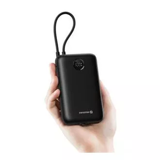 Baterie externă SWISSTEN VOLTBOX 35W 20000 mAh cu cablu USB-C și Lightning integrate, neagră