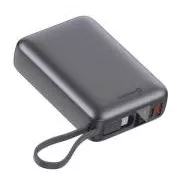 Baterie externă Swissten 20000 mAh 45W cu cablu USB-C integrat, argintiu Space