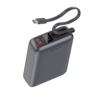Baterie externă Swissten 20000 mAh 45W cu cablu USB-C integrat, argintiu Space