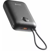 Baterie externă SWISSTEN VOLTBOX 35W 30000 mAh cu cabluri USB-C și Lightning integrate, neagră