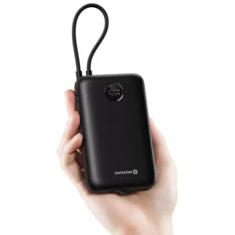 Baterie externă SWISSTEN VOLTBOX 35W 30000 mAh cu cabluri USB-C și Lightning integrate, neagră Baterie externă SWISSTEN VOLTBOX 35W 30000 mAh cu cabluri USB-C și Lightning integrate, neagră