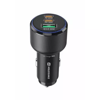 ADAPTOR SWISSTEN CL 2x USB-C PD + USB-A, 95W NEGRU + CABLU USB-C / USB-C, 1 M