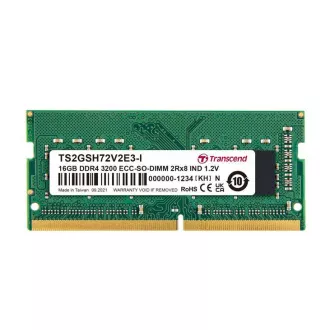 Memorie Transcend 16GB Industrial ECC SODIMM DDR4 3200 1Rx8 (2Gx8)x9 CL22 1.2V