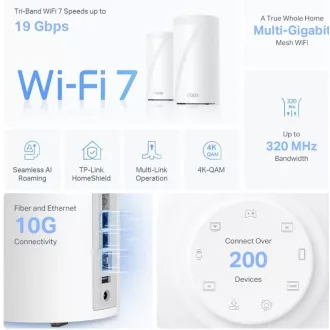 Router WiFi TP-Link Deco BE85 (pachet de 2) BE19000, WiFi 7, 1x 10GLAN, 2x 2.5GLAN, 1x 10GLAN/SFP+, USB, 2.4/5/6GHz