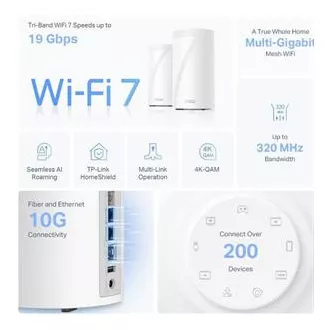 Router WiFi TP-Link Deco BE85 (pachet de 2) BE19000, WiFi 7, 1x 10GLAN, 2x 2.5GLAN, 1x 10GLAN/SFP+, USB, 2.4/5/6GHz