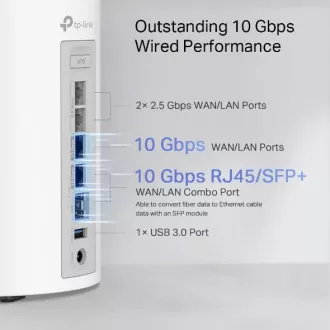 TP-Link Deco BE85(1-pachet) BE19000 Sistem WiFi 7 Mesh cu trei benzi, 1x 10GLAN, 2x 2.5GLAN, 1x 10GLAN/SFP+, USB, 2.4/5/6GHz, HomeShiel