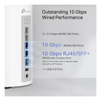 TP-Link Deco BE85(1-pachet) BE19000 Sistem WiFi 7 Mesh cu trei benzi, 1x 10GLAN, 2x 2.5GLAN, 1x 10GLAN/SFP+, USB, 2.4/5/6GHz, HomeShiel