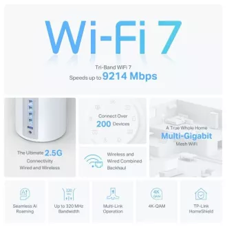 TP-Link Deco BE65(2-pachet) BE9300 Sistem WiFi Mesh 7 tri-bandă pentru întreaga casă, 4x 2.5GLAN, USB, 2.4/5/6GHz, HomeShield