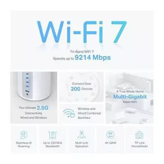 TP-Link Deco BE65(2-pachet) BE9300 Sistem WiFi Mesh 7 tri-bandă pentru întreaga casă, 4x 2.5GLAN, USB, 2.4/5/6GHz, HomeShield