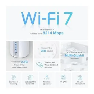 TP-Link Deco BE65(1-pachet) BE9300 Sistem WiFi Mesh 7 cu trei benzi pentru toată casa, 4x 2.5GLAN, USB, 2.4/5/6GHz, HomeShi - Despachetat