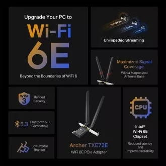 TP-Link Archer TXE72E - Adaptor AXE5400 Wi-Fi 6E Bluetooth 5.3 PCIe TP-Link Archer TXE72E - Adaptor AXE5400 Wi-Fi 6E Bluetooth 5.3 PCIe