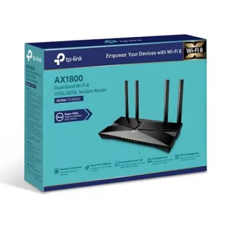 TP-Link Archer VX1800V - AX1800 Modem și router Wi-Fi 6 VDSL/ADSL, USB 2.0 pentru 3G/4G și media, RJ-11 pentru telefon VoIP, Eas
