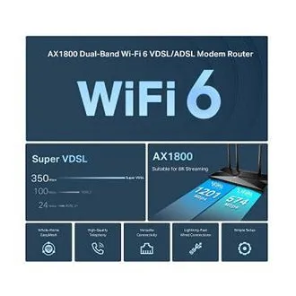 TP-Link Archer VX1800V - AX1800 Modem și router Wi-Fi 6 VDSL/ADSL, USB 2.0 pentru 3G/4G și media, RJ-11 pentru telefon VoIP, Eas - Utilizat