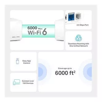 Router WiFi TP-Link Mercusys Halo H90X (pachet de 2) WiFi 6, AX6000, 1x 2.5GLAN, 2x GLAN Router WiFi TP-Link Mercusys Halo H90X (pachet de 2) WiFi 6, AX6000, 1x 2.5GLAN, 2x GLAN