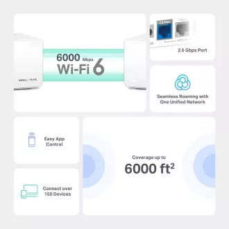 Router WiFi TP-Link Mercusys Halo H90X (pachet de 2) WiFi 6, AX6000, 1x 2.5GLAN, 2x GLAN Router WiFi TP-Link Mercusys Halo H90X (pachet de 2) WiFi 6, AX6000, 1x 2.5GLAN, 2x GLAN