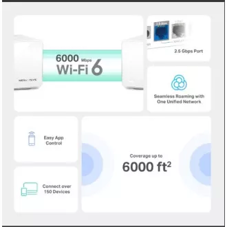 Router WiFi TP-Link Mercusys Halo H90X (pachet de 3) WiFi 6, AX6000, 1x 2.5GLAN, 2x GLAN