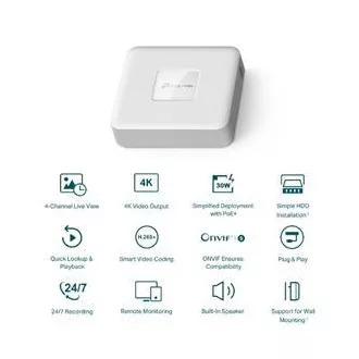 Dispozitiv de înregistrare TP-LINK VIGI NVR1104H-4P 4 canale, 4x Lan cu PoE, 2x USB