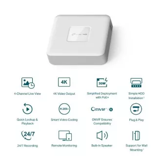 Dispozitiv de înregistrare TP-LINK VIGI NVR1104H-4P 4 canale, 4x Lan cu PoE, 2x USB
