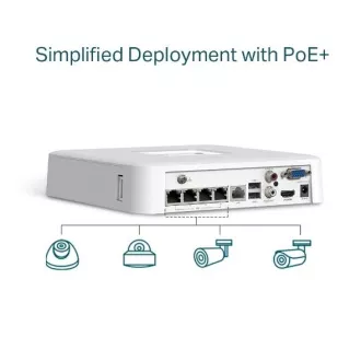 Dispozitiv de înregistrare TP-LINK VIGI NVR1104H-4P 4 canale, 4x Lan cu PoE, 2x USB
