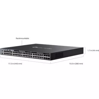 Switch TP-Link SG6654X Omada cu 48 porturi Gigabit stivuibil L3, 48 porturi Gigabit RJ45 și 6 sloturi SFP+ de 10 Gbps