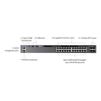 Switch TP-Link SG6428XHP Omada, 24 de porturi Gigabit RJ45, stivuibil, L3 PoE+, buget total PoE de 720 W