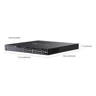 Switch TP-Link SG6428XHP Omada, 24 de porturi Gigabit RJ45, stivuibil, L3 PoE+, buget total PoE de 720 W