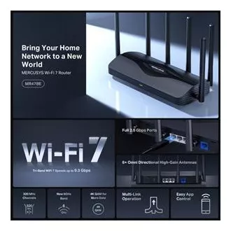 MERCUSYS MR47BE - Router Wi-Fi 7 tri-bandă BE9300, 2.5G WAN, 3x 2.5G LAN, EasyMesh