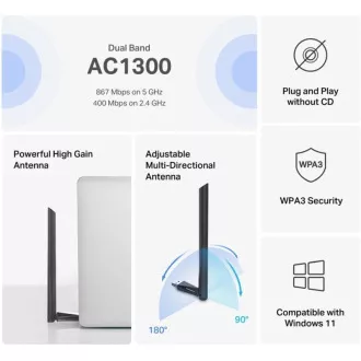 MERCUSYS MA30H - Adaptor USB fără fir cu bandă dublă AC1300 - Antenă, câștig ridicat