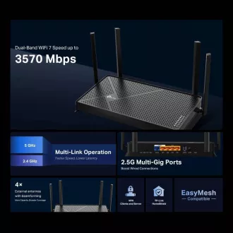 Router TP-Link Archer BE230 - BE3600 Wi-Fi 7, 1x2.5G WAN, 1x2.5G LAN, 3xGLAN, USB 3.0, HomeShield, EasyMesh