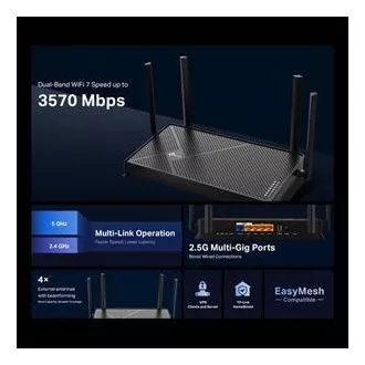 Router TP-Link Archer BE230 - BE3600 Wi-Fi 7, 1x2.5G WAN, 1x2.5G LAN, 3xGLAN, USB 3.0, HomeShield, EasyMesh