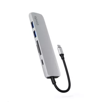 Hub Epico 6 în 1 Alu 8K cu conector USB-C - argintiu