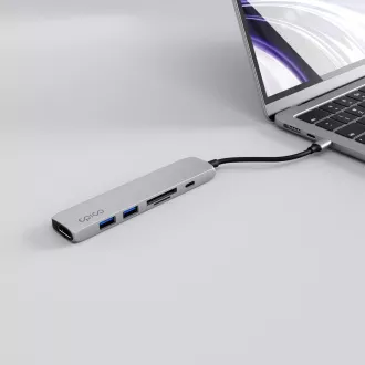Hub Epico 6 în 1 Alu 8K cu conector USB-C - argintiu