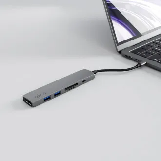 Hub Epico 6 în 1 din aluminiu USB-C 8K - Gri Hub Epico 6 în 1 din aluminiu USB-C 8K - Gri