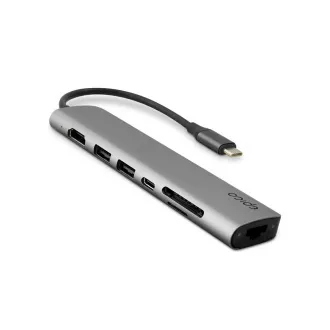 Hub multimedia Epico 7 în 1 8K cu conexiune USB-C. - gri