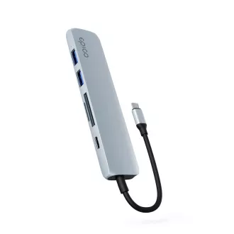 Hub Epico 6 în 1 din aluminiu USB-C 8K - Albastru