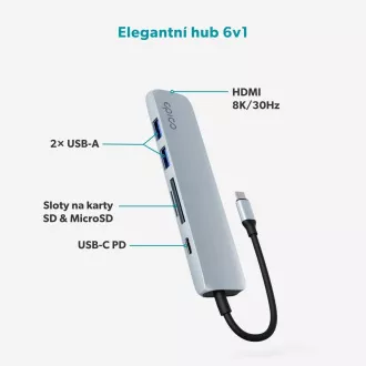Hub Epico 6 în 1 din aluminiu USB-C 8K - Albastru