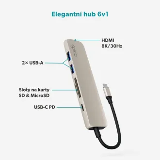 Hub Epico 6-în-1 USB-C 8K din aluminiu - Alb