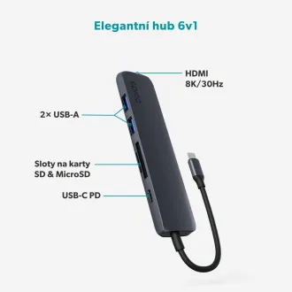 Hub Epico 6-în-1 USB-C 8K din aluminiu - cu jet de cerneală